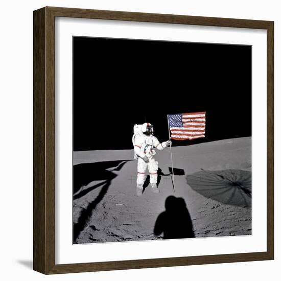 Apollo 14 Astronaut Alan B Shepard Stands by the US Flag on the Lunar Fra Mauro Highlands-null-Framed Photo