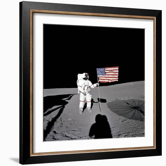 Apollo 14 Astronaut Alan B Shepard Stands by the US Flag on the Lunar Fra Mauro Highlands-null-Framed Photo