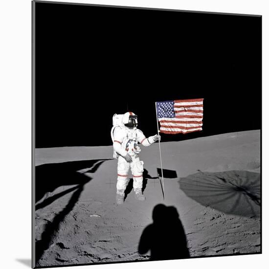 Apollo 14 Astronaut Alan B Shepard Stands by the US Flag on the Lunar Fra Mauro Highlands-null-Mounted Photo