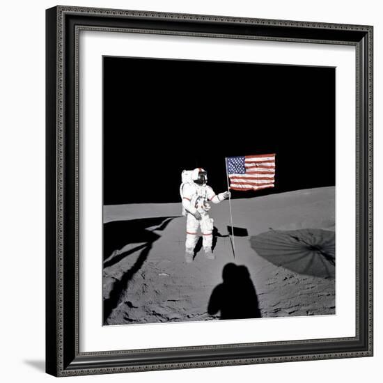 Apollo 14 Astronaut Alan B Shepard Stands by the US Flag on the Lunar Fra Mauro Highlands-null-Framed Photo