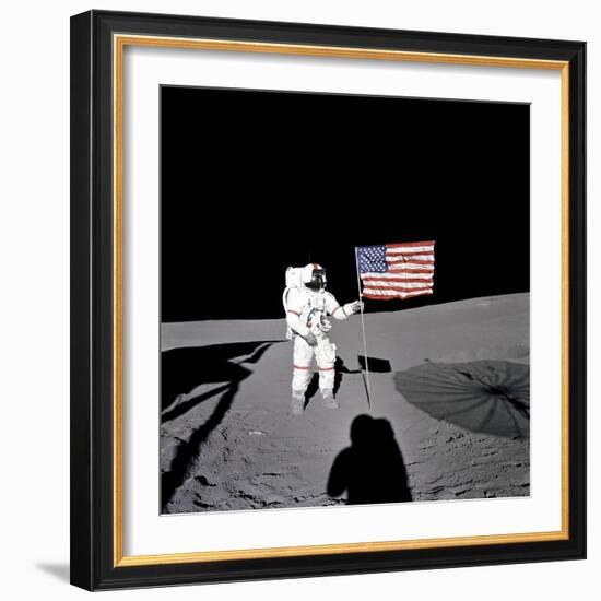 Apollo 14 Astronaut Alan B Shepard Stands by the US Flag on the Lunar Fra Mauro Highlands-null-Framed Photo