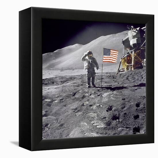 Apollo 15 Astronaut David Scott, Gives a Military Salute to US Flag on the Moon, July 30, 1971-null-Framed Stretched Canvas