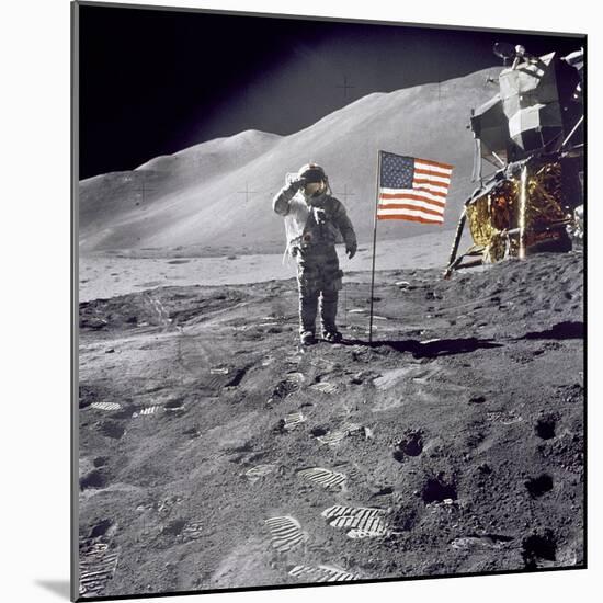 Apollo 15 Astronaut David Scott, Gives a Military Salute to US Flag on the Moon, July 30, 1971-null-Mounted Photo