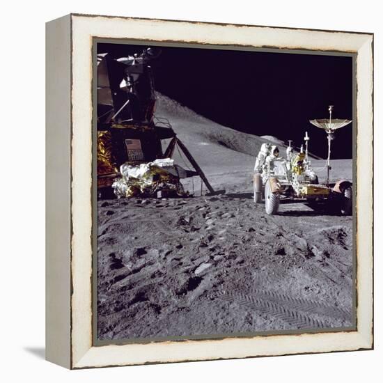 Apollo 15 Astronaut James Irwin Loads Lunar Roving Vehicle at the Hadley-Apennine Landing Site-null-Framed Stretched Canvas