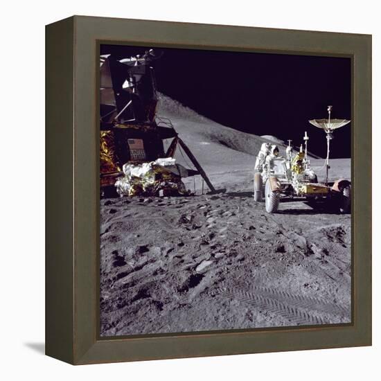 Apollo 15 Astronaut James Irwin Loads Lunar Roving Vehicle at the Hadley-Apennine Landing Site-null-Framed Stretched Canvas