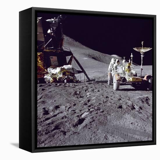 Apollo 15 Astronaut James Irwin Loads Lunar Roving Vehicle at the Hadley-Apennine Landing Site-null-Framed Stretched Canvas