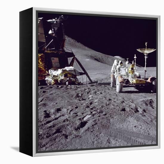 Apollo 15 Astronaut James Irwin Loads Lunar Roving Vehicle at the Hadley-Apennine Landing Site-null-Framed Stretched Canvas