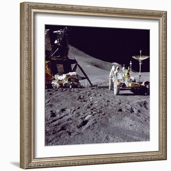 Apollo 15 Astronaut James Irwin Loads Lunar Roving Vehicle at the Hadley-Apennine Landing Site-null-Framed Photo