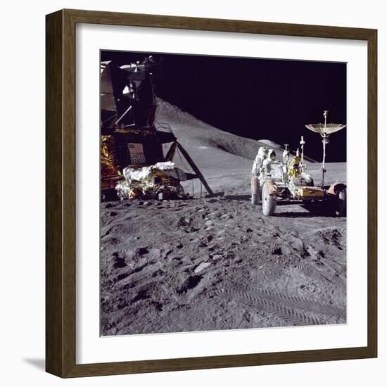 Apollo 15 Astronaut James Irwin Loads Lunar Roving Vehicle at the Hadley-Apennine Landing Site-null-Framed Photo