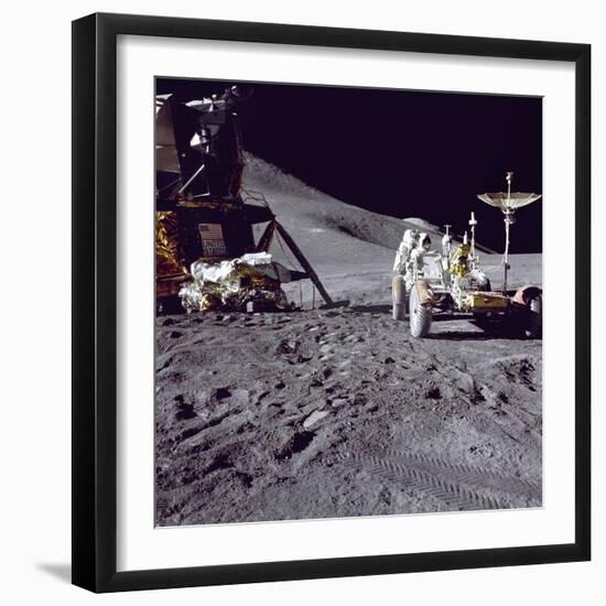 Apollo 15 Astronaut James Irwin Loads Lunar Roving Vehicle at the Hadley-Apennine Landing Site-null-Framed Photo