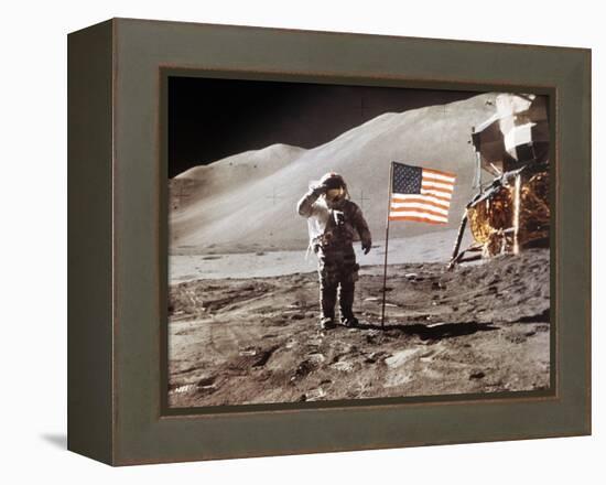 Apollo 15 Moonwalk 1971-null-Framed Premier Image Canvas