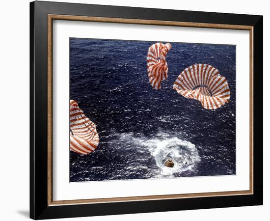 Apollo 15 Splashing Down in Pacific Ocean W. Parachutes Trailing Behind-null-Framed Photographic Print