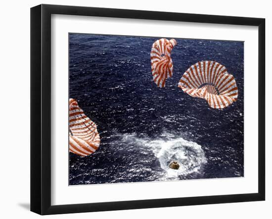 Apollo 15 Splashing Down in Pacific Ocean W. Parachutes Trailing Behind-null-Framed Photographic Print