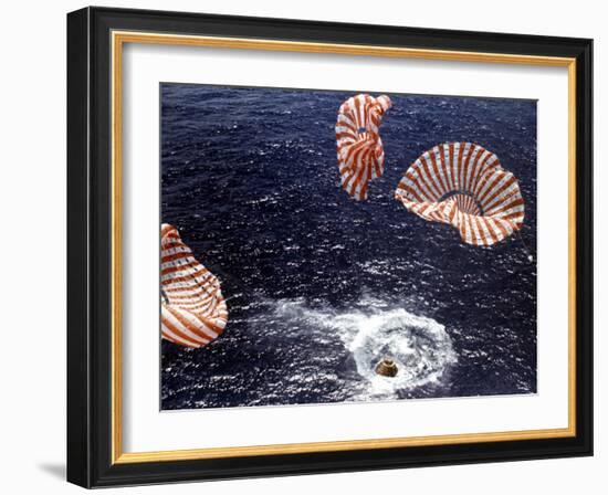 Apollo 15 Splashing Down in Pacific Ocean W. Parachutes Trailing Behind-null-Framed Photographic Print