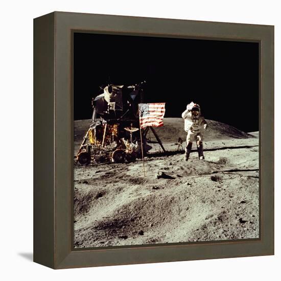 Apollo 16 Astronaut Salutes the US Flag on the Moon, July 21-24, 1971-null-Framed Stretched Canvas