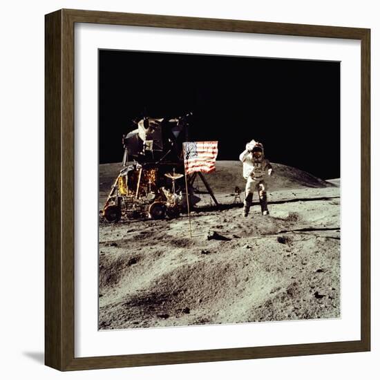 Apollo 16 Astronaut Salutes the US Flag on the Moon, July 21-24, 1971-null-Framed Photo
