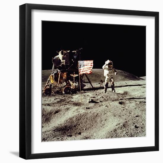 Apollo 16 Astronaut Salutes the US Flag on the Moon, July 21-24, 1971-null-Framed Photo