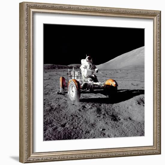 Apollo 17 Astronaut Eugene a Cernan Driving the Lunar Rover-null-Framed Photo