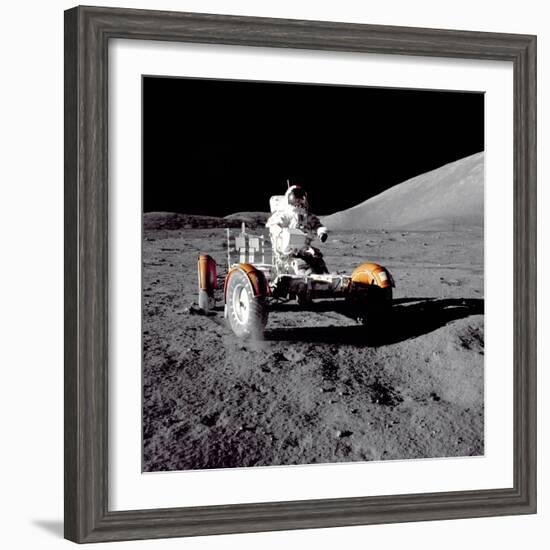 Apollo 17 Astronaut Eugene a Cernan Driving the Lunar Rover-null-Framed Photo