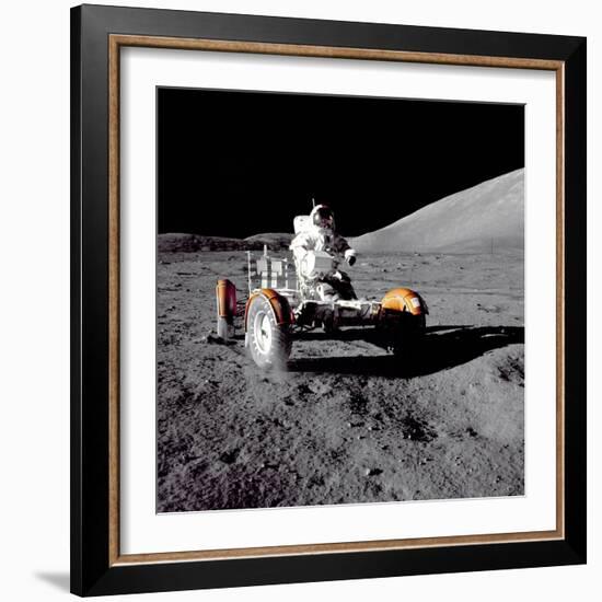 Apollo 17 Astronaut Eugene a Cernan Driving the Lunar Rover-null-Framed Photo