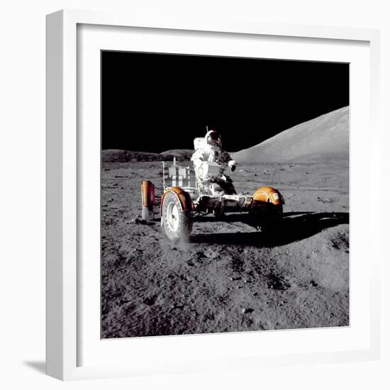 Apollo 17 Astronaut Eugene a Cernan Driving the Lunar Rover-null-Framed Photo