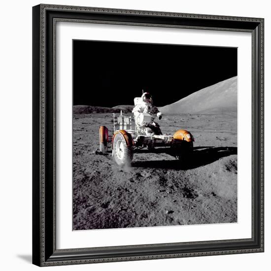 Apollo 17 Astronaut Eugene a Cernan Driving the Lunar Rover-null-Framed Photo