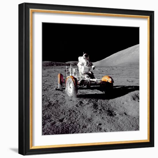 Apollo 17 Astronaut Eugene a Cernan Driving the Lunar Rover-null-Framed Photo