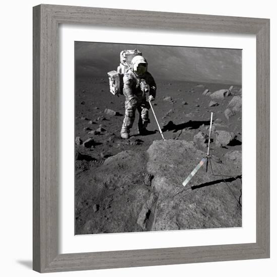 Apollo 17 Geologist-Astronaut Harrison Schmitt Covered with Lunar Dirt-null-Framed Photo