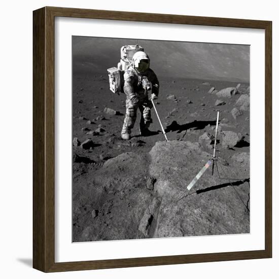 Apollo 17 Geologist-Astronaut Harrison Schmitt Covered with Lunar Dirt-null-Framed Photo