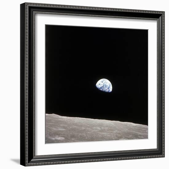 Apollo 8 View of Earth Rise over the Moon--Framed Photographic Print