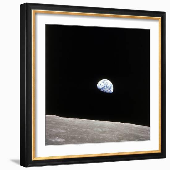 Apollo 8 View of Earth Rise over the Moon--Framed Photographic Print