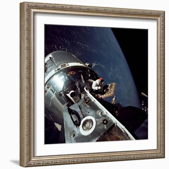 Apollo 9 Astronaut Dave Scott Stands in Open Hatch of Command Module-null-Framed Photo