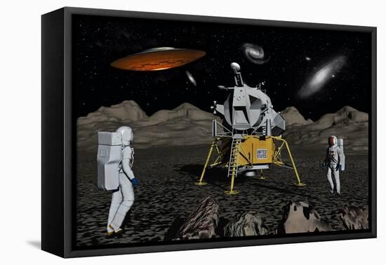 Apollo Astronauts Coming into Contact with an Alien Ufo While on the Moon-null-Framed Stretched Canvas