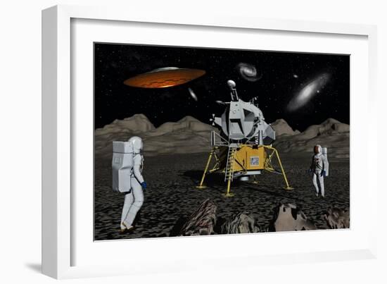 Apollo Astronauts Coming into Contact with an Alien Ufo While on the Moon-null-Framed Premium Giclee Print
