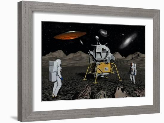 Apollo Astronauts Coming into Contact with an Alien Ufo While on the Moon-null-Framed Art Print