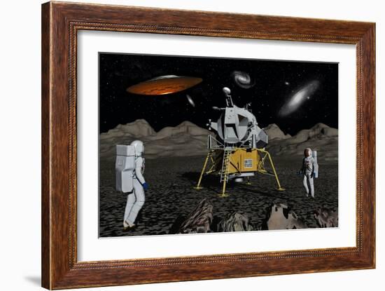 Apollo Astronauts Coming into Contact with an Alien Ufo While on the Moon-null-Framed Art Print