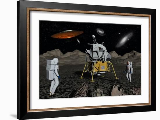 Apollo Astronauts Coming into Contact with an Alien Ufo While on the Moon-null-Framed Art Print