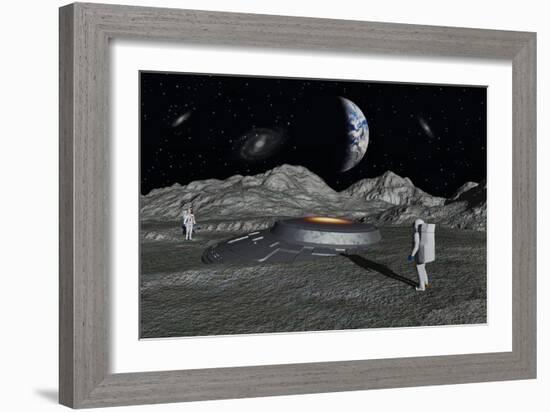 Apollo Astronauts Discover a Ufo on the Surface of the Moon-Stocktrek Images-Framed Art Print