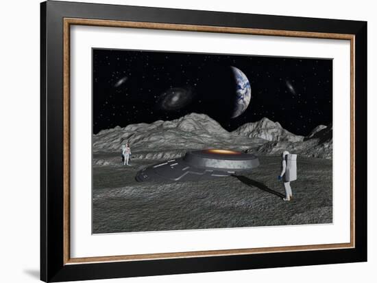 Apollo Astronauts Discover a Ufo on the Surface of the Moon-Stocktrek Images-Framed Art Print