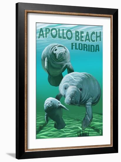 Apollo Beach, Florida - Manatees-Lantern Press-Framed Premium Giclee Print
