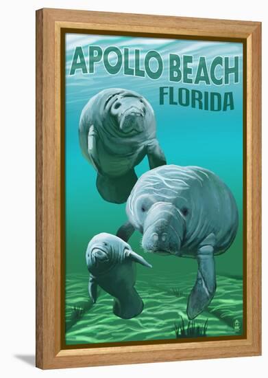 Apollo Beach, Florida - Manatees-Lantern Press-Framed Stretched Canvas