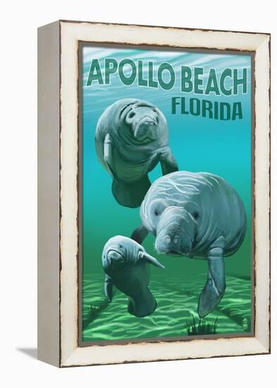 Apollo Beach, Florida - Manatees-Lantern Press-Framed Stretched Canvas