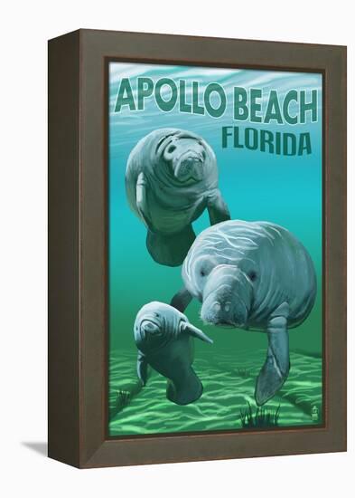 Apollo Beach, Florida - Manatees-Lantern Press-Framed Stretched Canvas