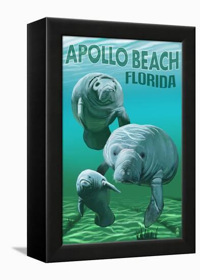 Apollo Beach, Florida - Manatees-Lantern Press-Framed Stretched Canvas