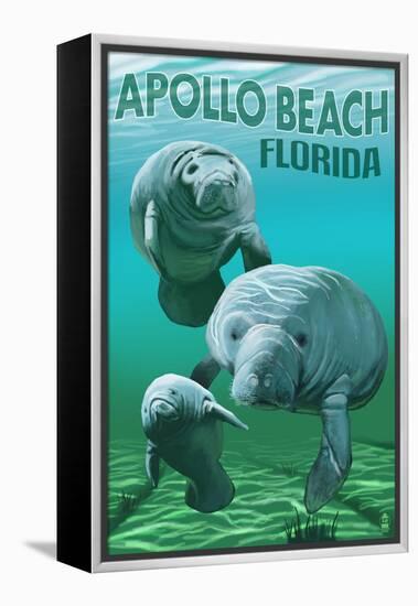 Apollo Beach, Florida - Manatees-Lantern Press-Framed Stretched Canvas