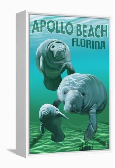 Apollo Beach, Florida - Manatees-Lantern Press-Framed Stretched Canvas