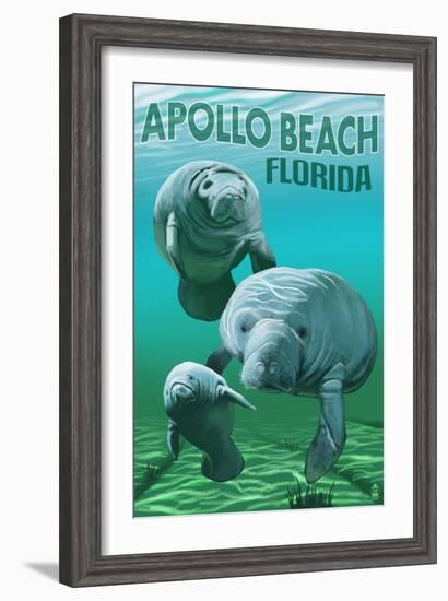 Apollo Beach, Florida - Manatees-Lantern Press-Framed Art Print