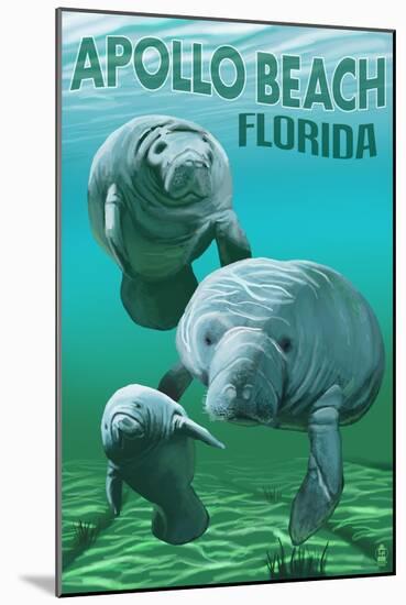 Apollo Beach, Florida - Manatees-Lantern Press-Mounted Art Print