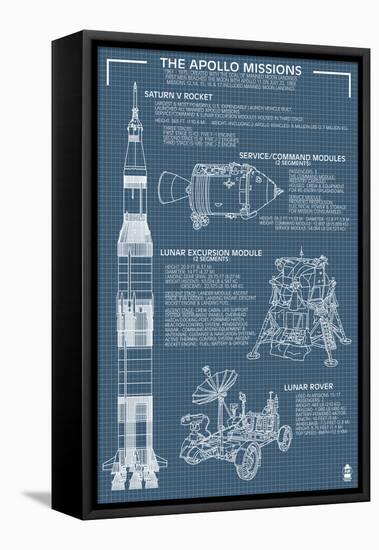 Apollo Missions - Blueprint Poster-Lantern Press-Framed Stretched Canvas
