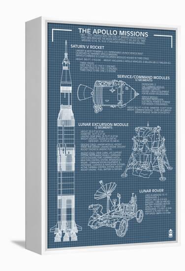 Apollo Missions - Blueprint Poster-Lantern Press-Framed Stretched Canvas